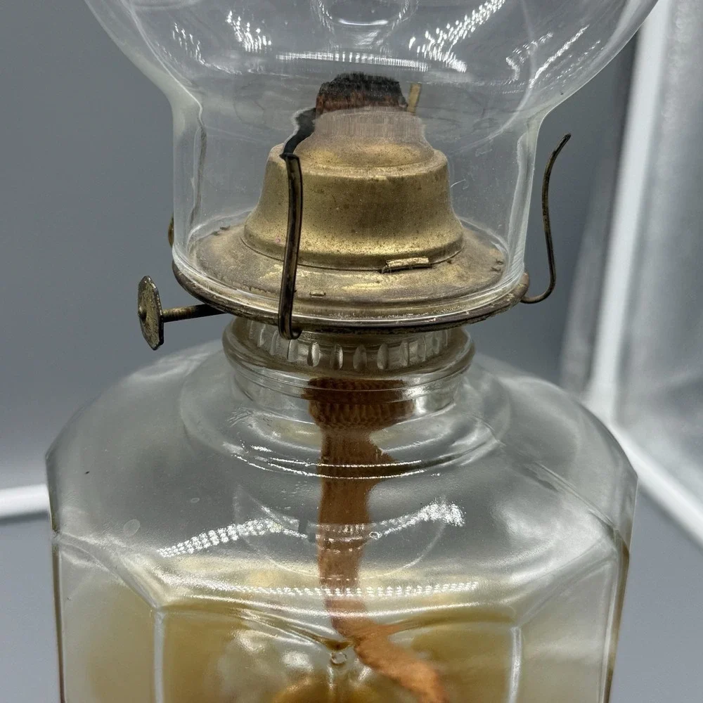 Vintage Amber Glass Oil Lamp Dancing Couple Etched Hurricane Lamp Kerosene Decor